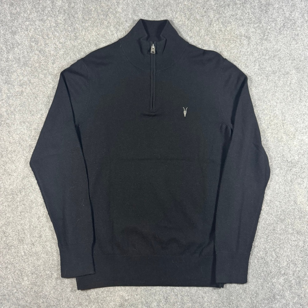 AllSaints Kilburn Zip Funnel Men Small Black Wool Blend Sweater MK112T Ramskull